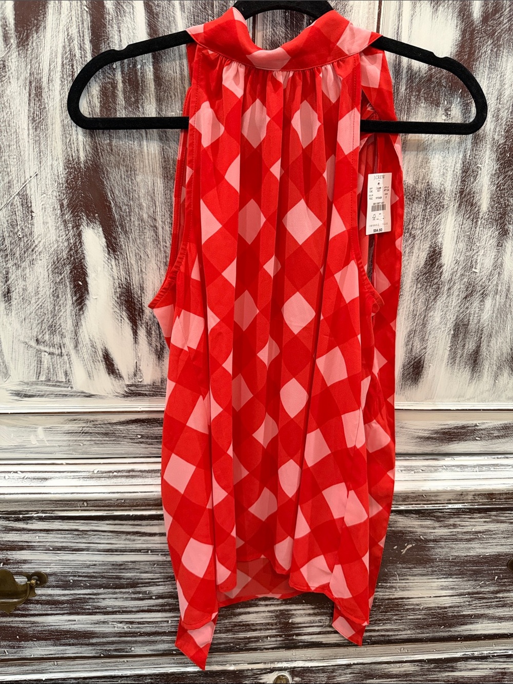 J. Crew Red and Light Pink Geometric Halter Camisole